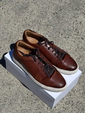 Nordstrom Men's Brown Leather Low-Top Sneakers with White Sole